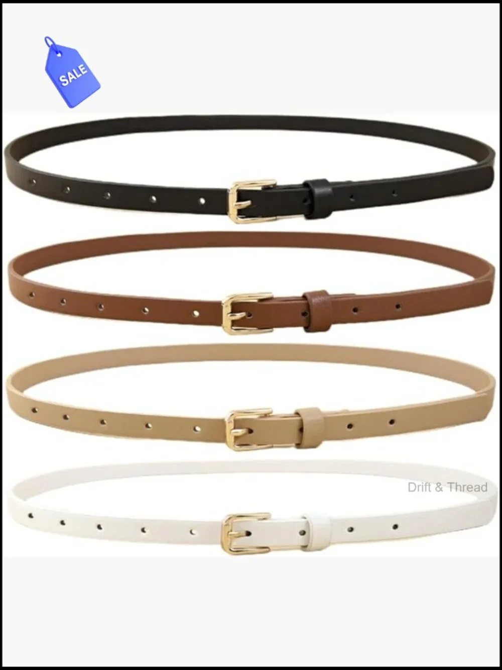 4 Pack Women Skinny Belts for Jeans Dress Thin Waist Belt for Ladies